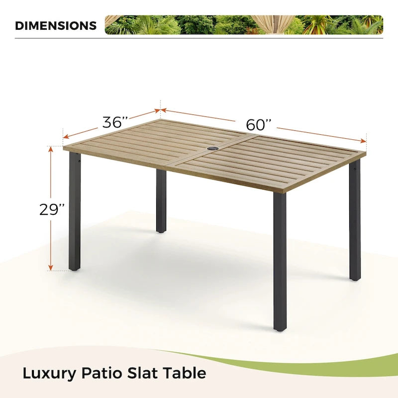 MAISON ARTS Ensemble de salle à manger de patio 6 pièces avec 1 table rectangulaire couleur teck, 2 chaises pivotantes, 2 chaises empilables et 1 banc