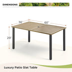MAISON ARTS Ensemble de salle à manger de patio 6 pièces avec 1 table rectangulaire couleur teck, 2 chaises pivotantes, 2 chaises empilables et 1 banc