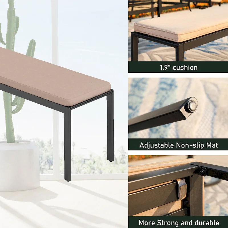 MAISON ARTS Ensemble de salle à manger de patio 6 pièces avec 1 table rectangulaire couleur teck, 2 chaises pivotantes, 2 chaises empilables et 1 banc