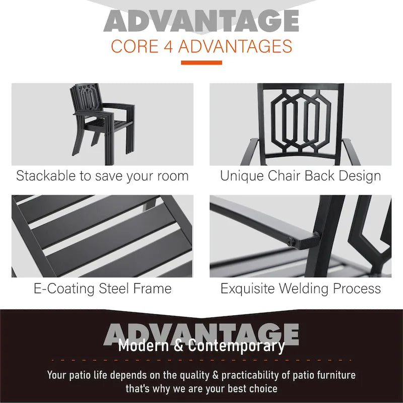 MAISON ARTS Ensemble de salle à manger de patio 6 pièces avec 1 table rectangulaire couleur teck, 2 chaises pivotantes, 2 chaises empilables et 1 banc