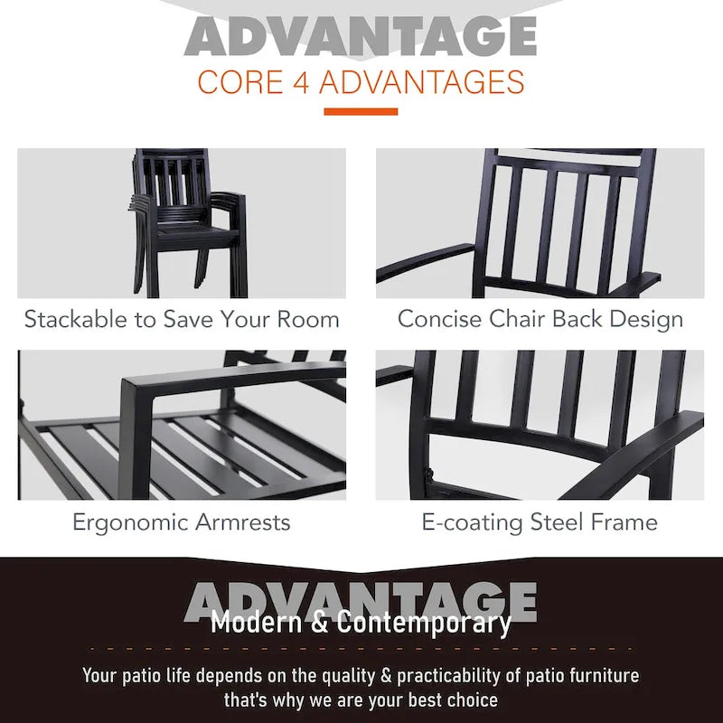 MAISON ARTS Ensemble de salle à manger de patio 6 pièces avec 1 table rectangulaire couleur teck, 2 chaises pivotantes, 2 chaises empilables et 1 banc