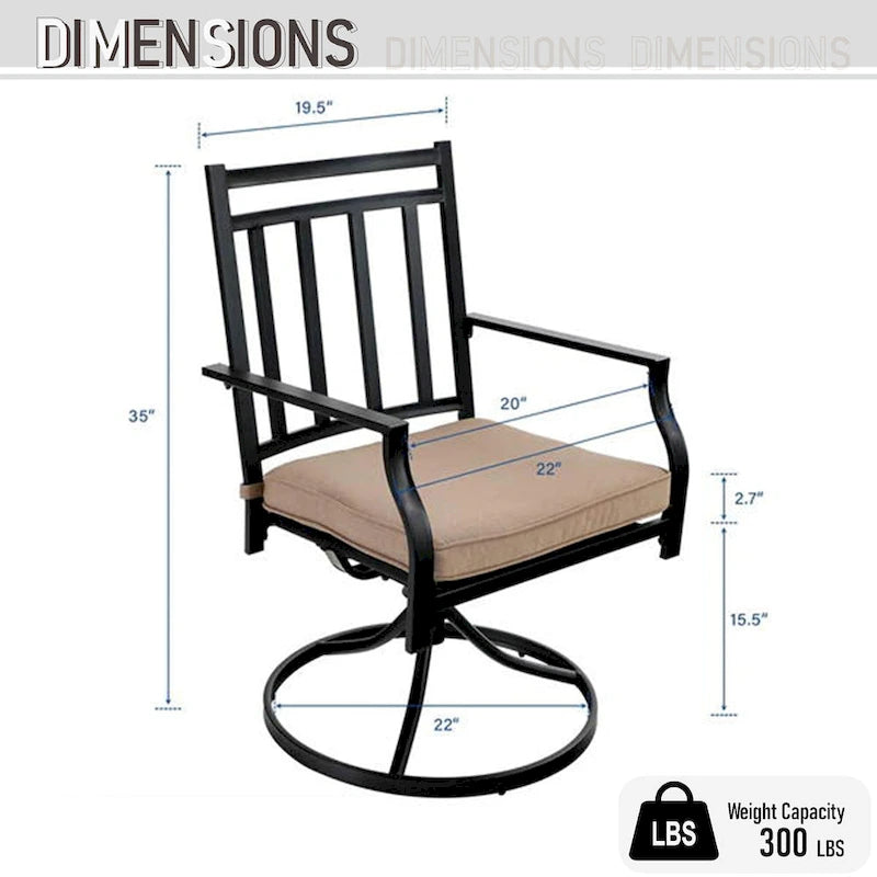 MAISON ARTS Ensemble de salle à manger de patio 6 pièces avec 1 table rectangulaire couleur teck, 2 chaises pivotantes, 2 chaises empilables et 1 banc
