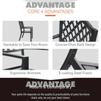 MAISON ARTS Ensemble de salle à manger de patio 6 pièces avec 1 table rectangulaire couleur teck, 2 chaises pivotantes, 2 chaises empilables et 1 banc