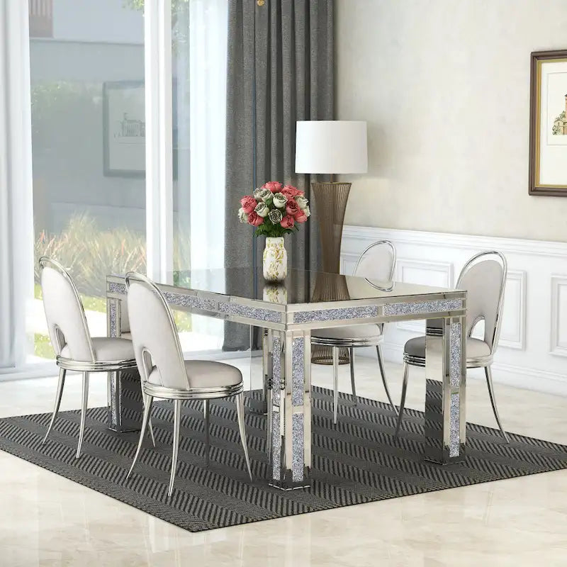 Table à manger rectangulaire avec diamants concassés