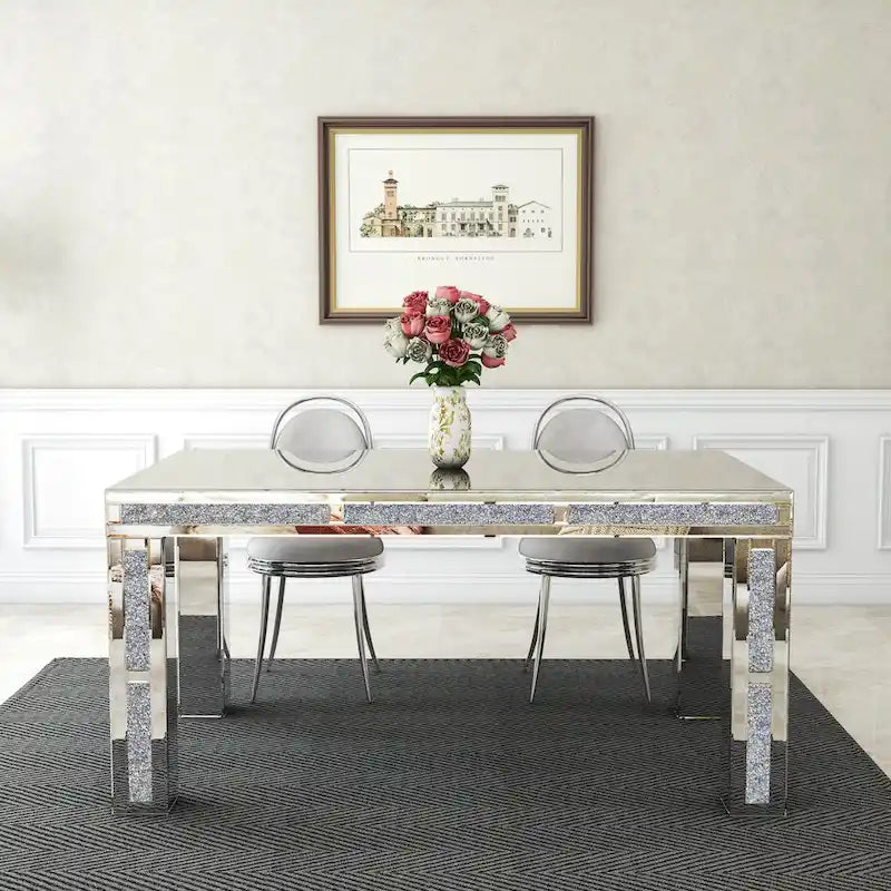 Table à manger rectangulaire avec diamants concassés