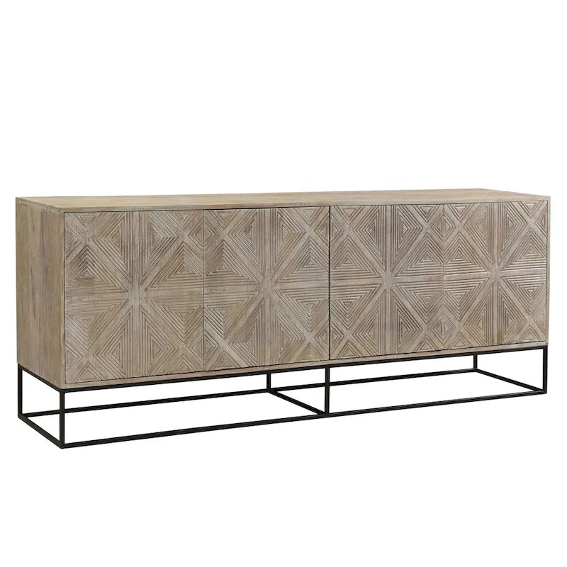 Buffet Zion 84 en bois de manguier sculpté 4 portes avec piètement en fer