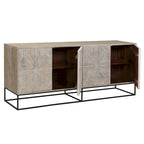 Buffet Zion 84 en bois de manguier sculpté 4 portes avec piètement en fer