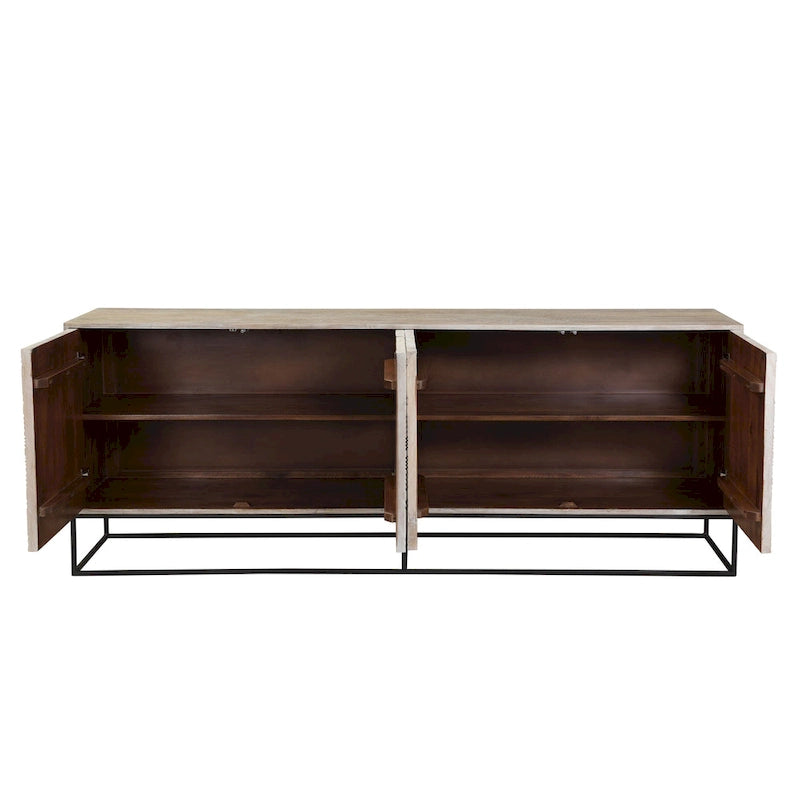 Buffet Zion 84 en bois de manguier sculpté 4 portes avec piètement en fer