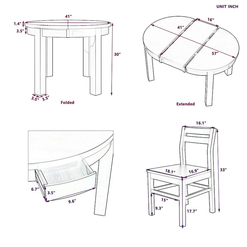 Ensemble de salle à manger rond extensible 5 pièces Merax Farmhouse