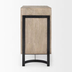 Meuble d'appoint Rivien en bois massif marron clair avec cadre en métal noir à 2 portes