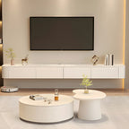 Meuble TV mural flottant moderne en pierre avec rangement, blanc