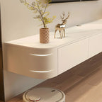 Meuble TV mural flottant moderne en pierre avec rangement, blanc