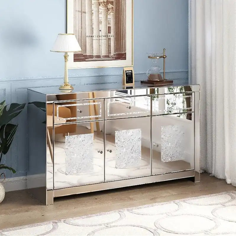 Commode d'appoint à 3 tiroirs en miroir diamant Glam