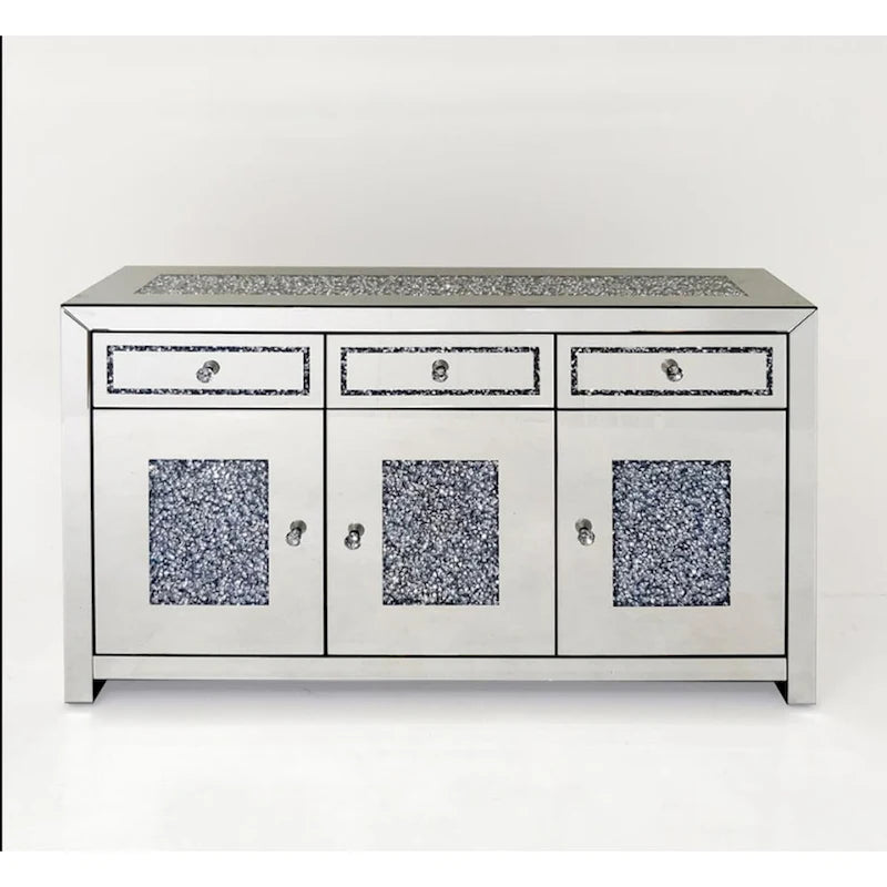 Commode d'appoint à 3 tiroirs en miroir diamant Glam