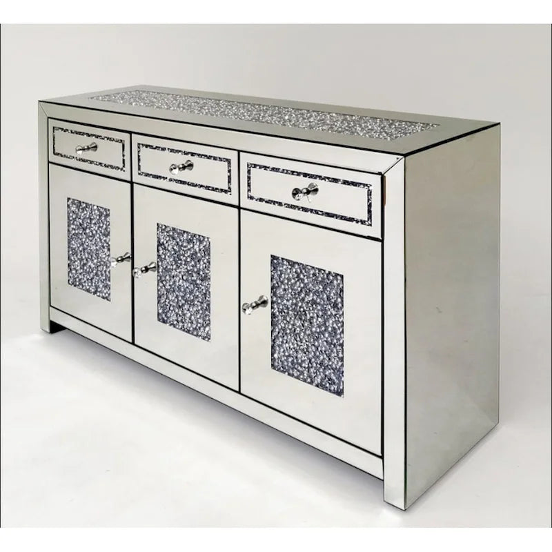 Commode d'appoint à 3 tiroirs en miroir diamant Glam