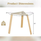 Costway Table à manger ronde en verre 36" pour 4 avec plateau en verre trempé et cadre en bois d'hévéa naturel/noir