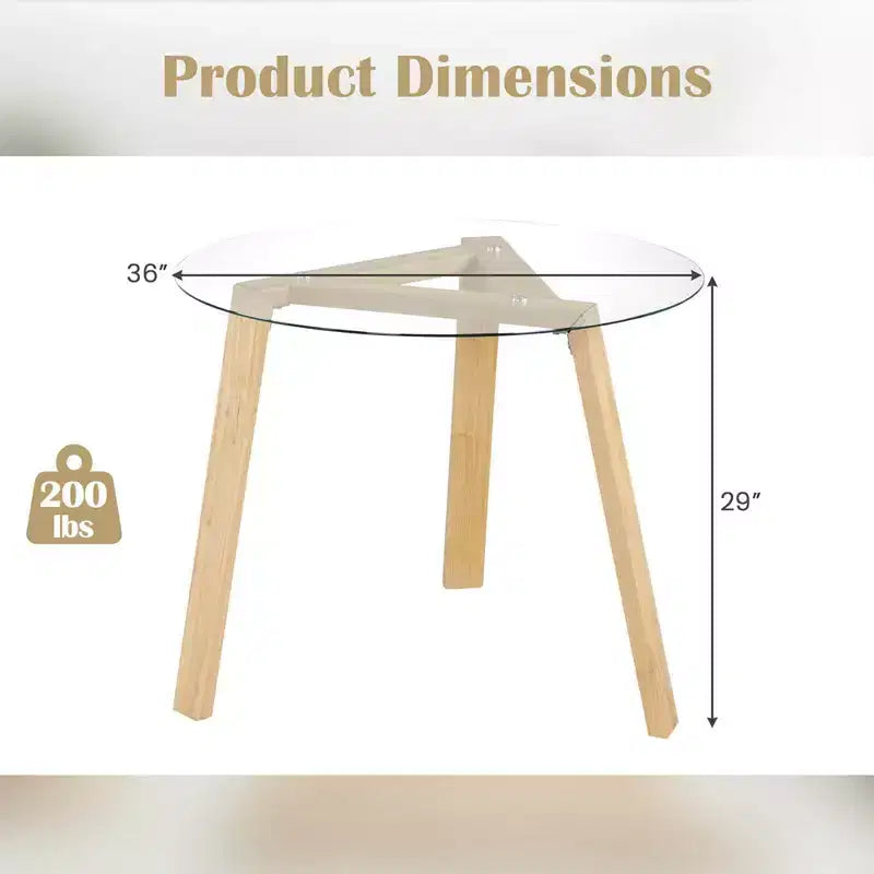 Costway Table à manger ronde en verre 36" pour 4 avec plateau en verre trempé et cadre en bois d'hévéa naturel/noir