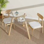 Costway Table à manger ronde en verre 36" pour 4 avec plateau en verre trempé et cadre en bois d'hévéa naturel/noir