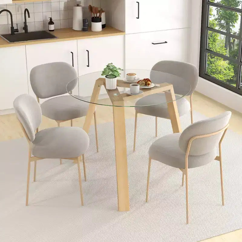 Costway Table à manger ronde en verre 36" pour 4 avec plateau en verre trempé et cadre en bois d'hévéa naturel/noir