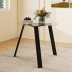 Costway Table à manger ronde en verre 36" pour 4 avec plateau en verre trempé et cadre en bois d'hévéa naturel/noir