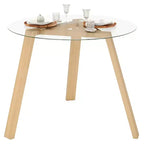 Costway Table à manger ronde en verre 36" pour 4 avec plateau en verre trempé et cadre en bois d'hévéa naturel/noir
