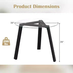 Costway Table à manger ronde en verre 36" pour 4 avec plateau en verre trempé et cadre en bois d'hévéa naturel/noir