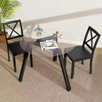 Costway Table à manger ronde en verre 36" pour 4 avec plateau en verre trempé et cadre en bois d'hévéa naturel/noir