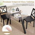 Costway Table à manger ronde en verre 36" pour 4 avec plateau en verre trempé et cadre en bois d'hévéa naturel/noir