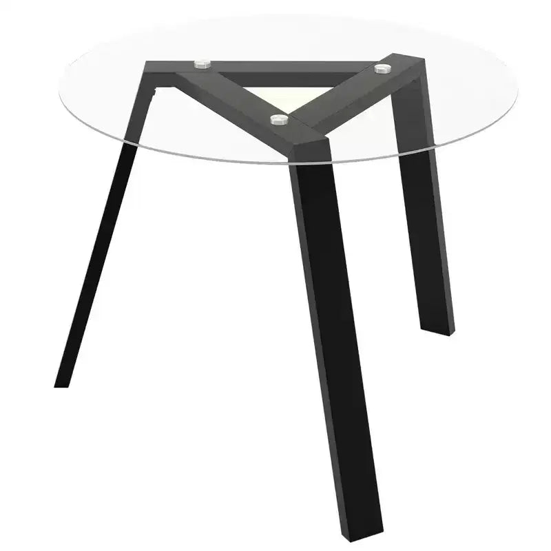 Costway 36 Round Glass Dining Table for 4 with Tempered Glass Tabletop Rubber Wood Frame Natural/Black