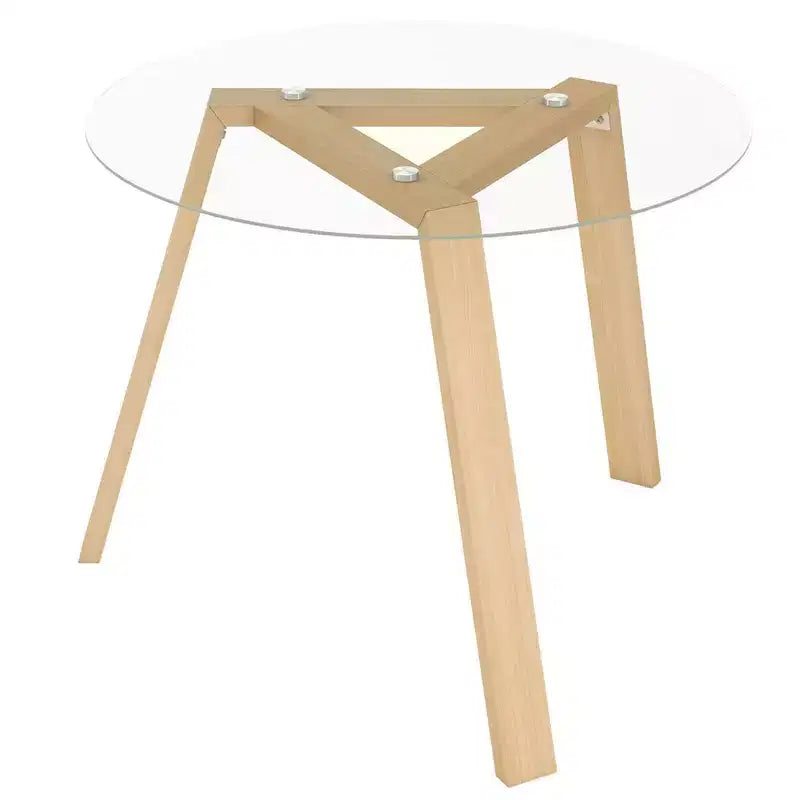 Costway Table à manger ronde en verre 36" pour 4 avec plateau en verre trempé et cadre en bois d'hévéa naturel/noir