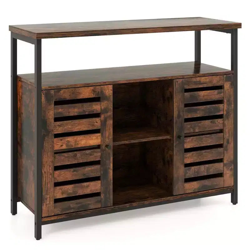 Meuble de rangement Costway : Buffet industriel avec porte à lattes à ouverture par simple pression