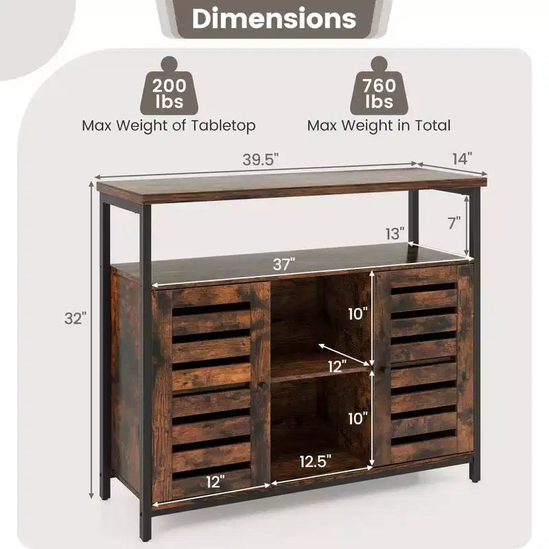 Meuble de rangement Costway : Buffet industriel avec porte à lattes à ouverture par simple pression