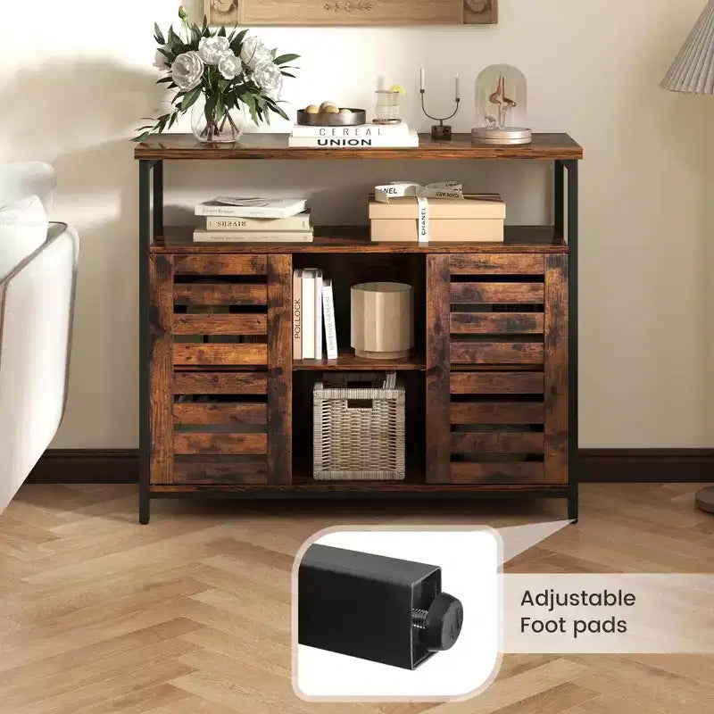 Meuble de rangement Costway : Buffet industriel avec porte à lattes à ouverture par simple pression