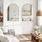 Miroir mural décoratif Dovelina 41L x 28l en forme de fenêtre arquée avec cadre en métal pour salon, entrée, chambre à coucher Noir/Doré