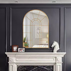 Miroir mural décoratif Dovelina 41L x 28l en forme de fenêtre arquée avec cadre en métal pour salon, entrée, chambre à coucher Noir/Doré
