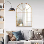 Miroir mural décoratif Dovelina 41L x 28l en forme de fenêtre arquée avec cadre en métal pour salon, entrée, chambre à coucher Noir/Doré