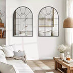 Miroir mural décoratif Dovelina 41L x 28l en forme de fenêtre arquée avec cadre en métal pour salon, entrée, chambre à coucher Noir/Doré