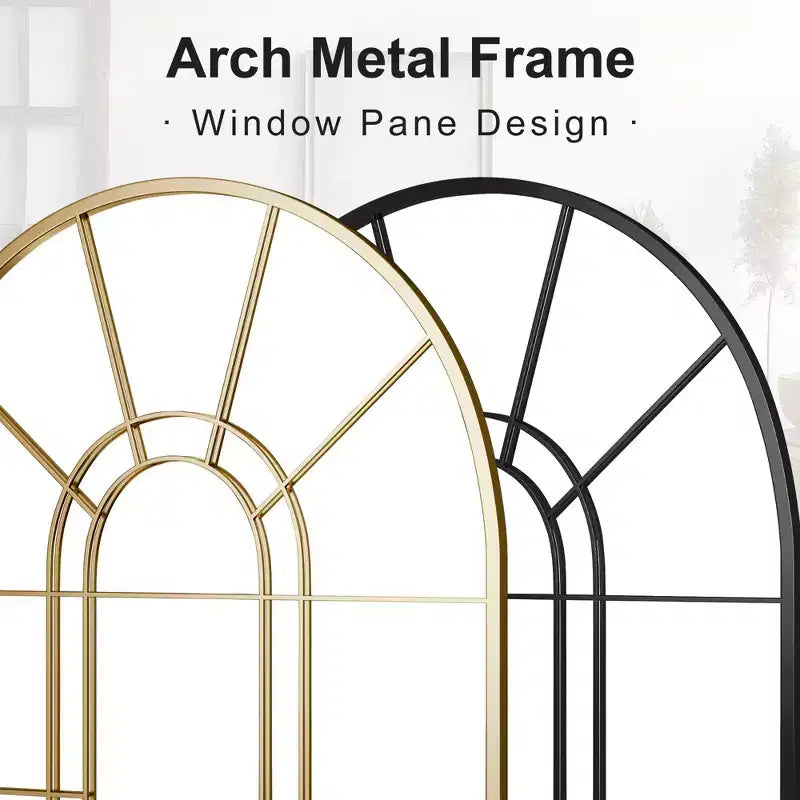 Miroir mural décoratif Dovelina 41L x 28l en forme de fenêtre arquée avec cadre en métal pour salon, entrée, chambre à coucher Noir/Doré