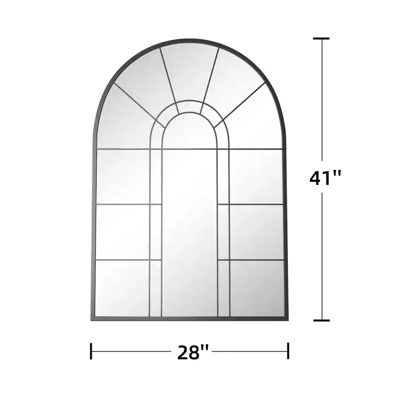 Miroir mural décoratif Dovelina 41L x 28l en forme de fenêtre arquée avec cadre en métal pour salon, entrée, chambre à coucher Noir/Doré