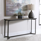 Console de style pavillon Uttermost Basuto 62 avec plateau en placage de chêne et fer forgé
