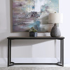 Console de style pavillon Uttermost Basuto 62 avec plateau en placage de chêne et fer forgé