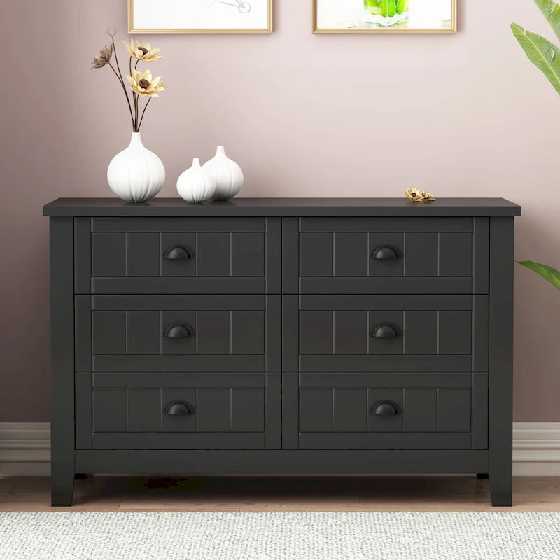 Meuble d'appoint moderne en bois massif noir avec poignée coquille rétro