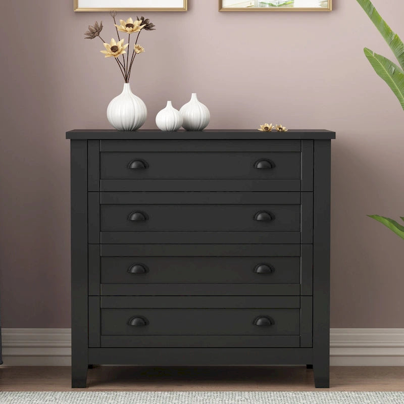 Meuble d'appoint moderne en bois massif noir avec poignée coquille rétro