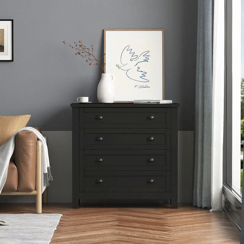 Meuble d'appoint moderne en bois massif noir avec poignée coquille rétro