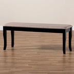 Banc de salle à manger en tissu d'ameublement de transition, moderne et contemporain, avec finition en bois brun foncé