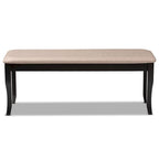 Banc de salle à manger en tissu d'ameublement de transition, moderne et contemporain, avec finition en bois brun foncé