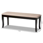 Banc de salle à manger en tissu d'ameublement de transition, moderne et contemporain, avec finition en bois brun foncé