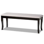 Banc de salle à manger en tissu d'ameublement de transition, moderne et contemporain, avec finition en bois brun foncé