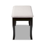 Banc de salle à manger en tissu d'ameublement de transition, moderne et contemporain, avec finition en bois brun foncé