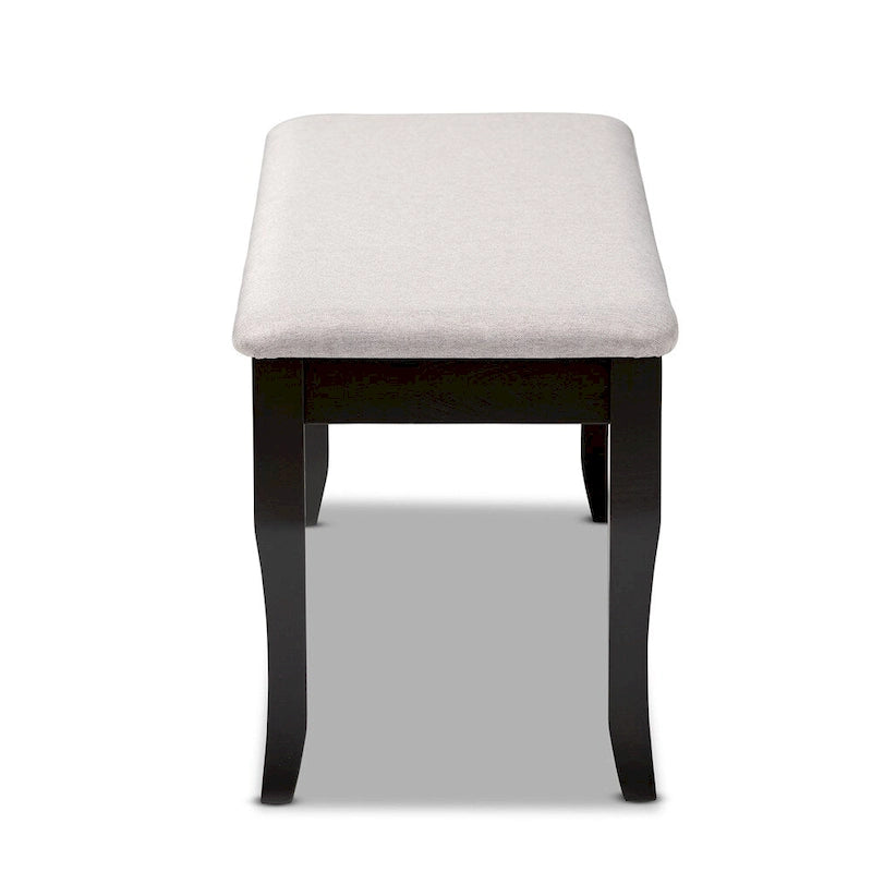 Banc de salle à manger en tissu d'ameublement de transition, moderne et contemporain, avec finition en bois brun foncé